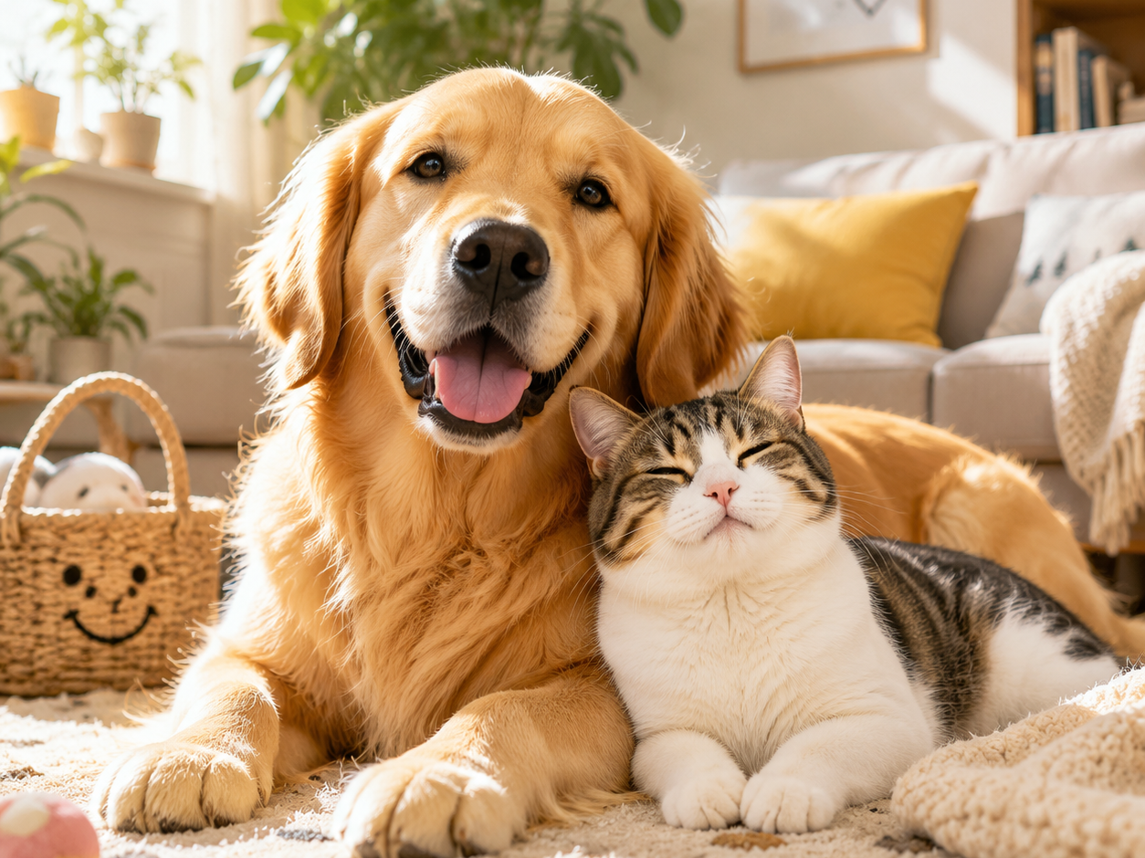 健康快乐的狗狗和猫猫